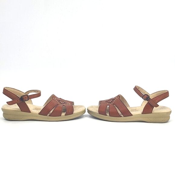 SAS Huarache Quarter Strap Sandals Women 7.5N Antique Tan Brown Embroidery Shoes - Picture 2 of 9